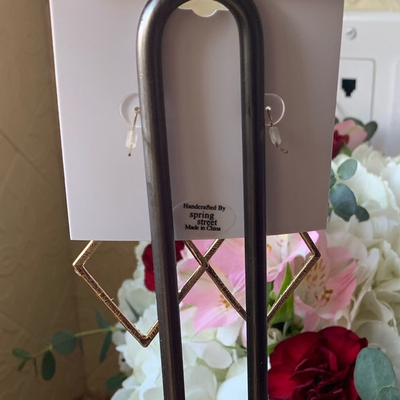 Diamond Shape drop earrings rhinestones - Picture 3 of 3